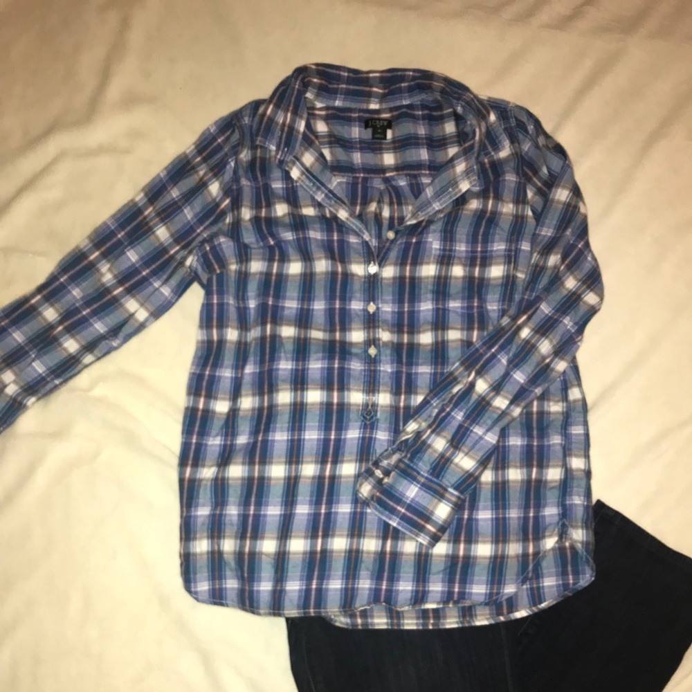 Jcrew Factory purple and blue plaid half button